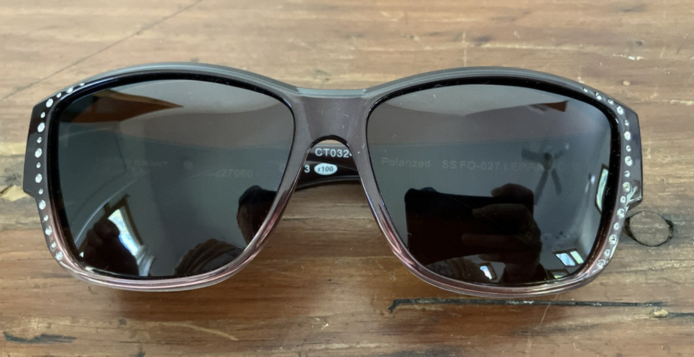 Foster Grant Solar Shield Polarized Fit-Over Lucy Purple Rhinestone Sunglasses
